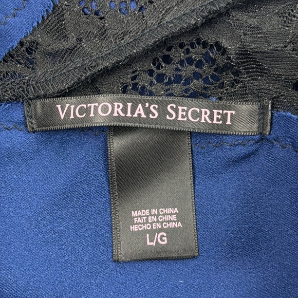 Victoria's Secret Blue with Black Lace Night Dress Slip - Picture 3 of 8
